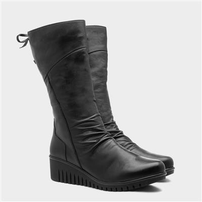 Lotus Dara Womens Black Leather Wedged Calf Boot-185094 | Shoe Zone