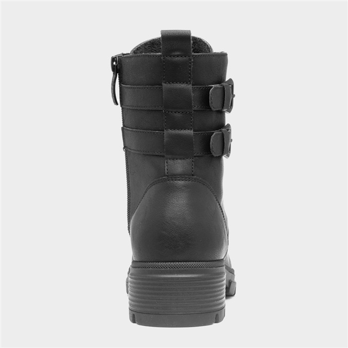 Debbie Womens Black Buckle Lace Up Boot