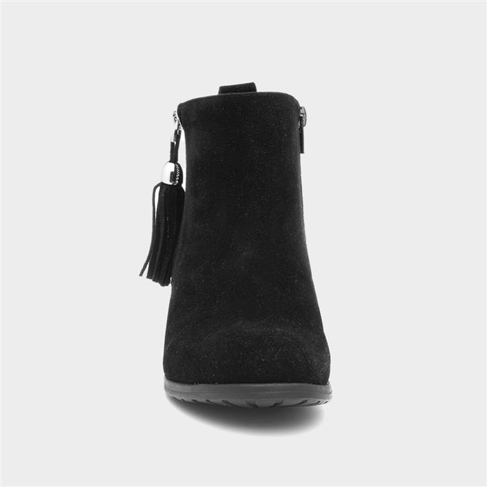 Womens Black Heeled Tassel Ankle Boot