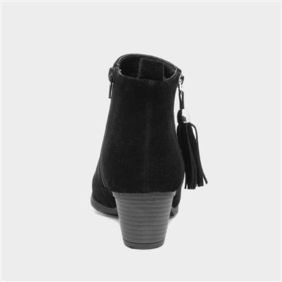 Womens Black Heeled Tassel Ankle Boot