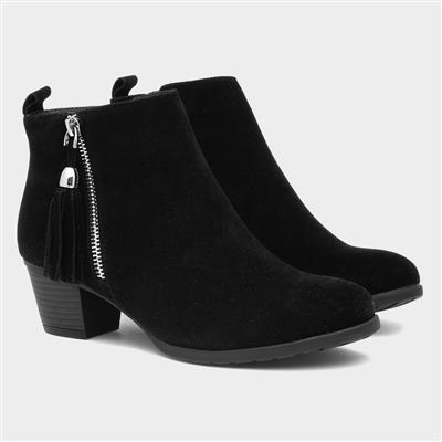 Womens Black Heeled Tassel Ankle Boot