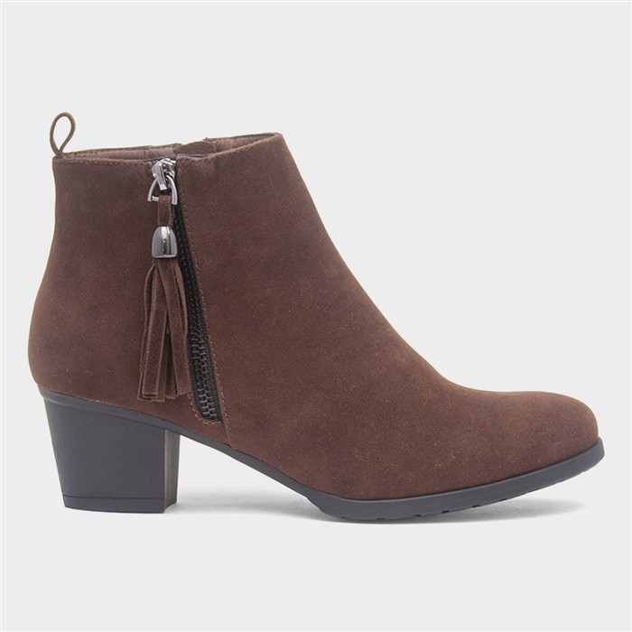 Womens Brown Heeled Tassel Ankle Boot