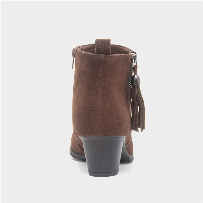 Womens Brown Heeled Tassel Ankle Boot