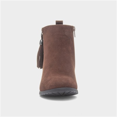Womens Brown Heeled Tassel Ankle Boot