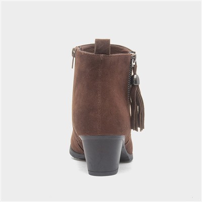 Womens Brown Heeled Tassel Ankle Boot
