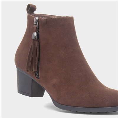 Womens Brown Heeled Tassel Ankle Boot