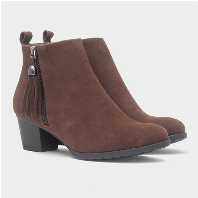 Womens Brown Heeled Tassel Ankle Boot