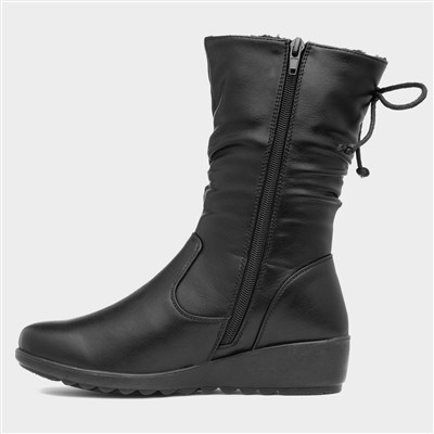 Roosker Womens Black Wedge Boot