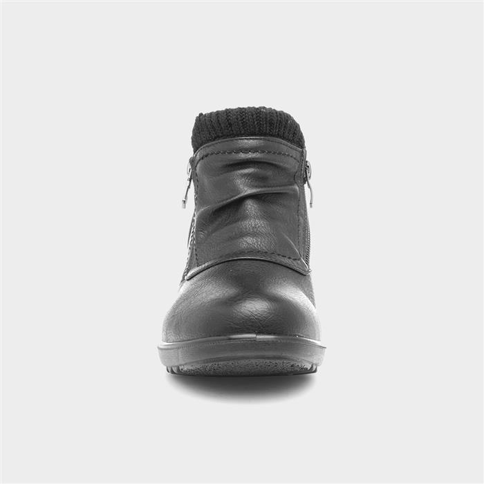 Womens Black Wedge Zip Up Ankle Boot