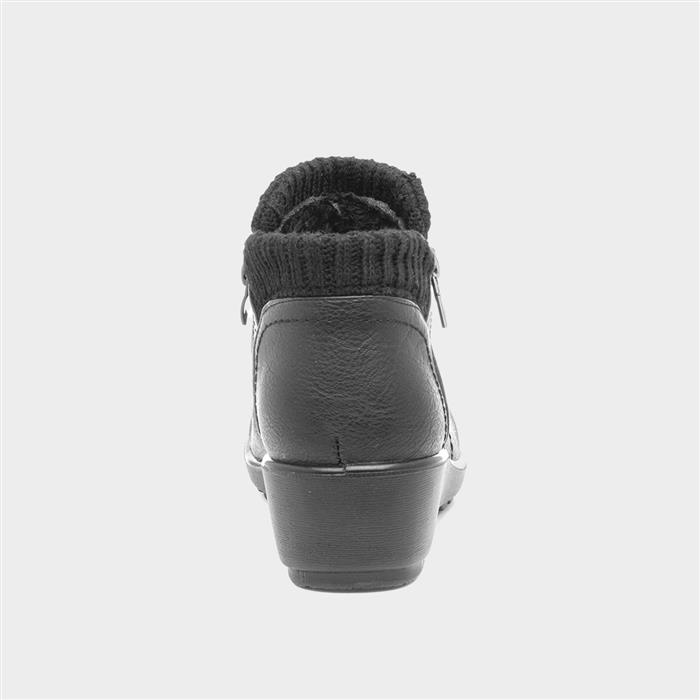 Womens Black Wedge Zip Up Ankle Boot