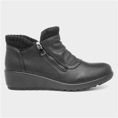 Womens Black Wedge Ankle Boot