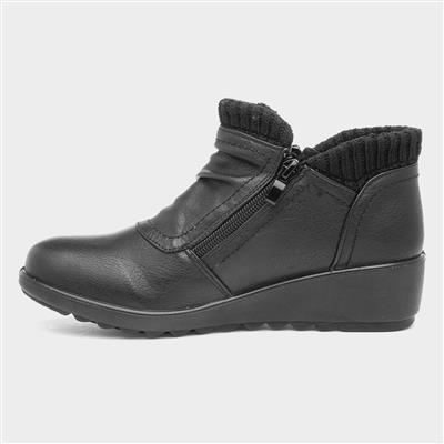 Womens Black Wedge Zip Up Ankle Boot