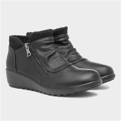 Womens Black Wedge Zip Up Ankle Boot