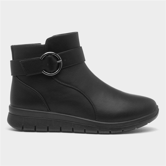 Womens Black Wedge Zip Up Buckle Boot