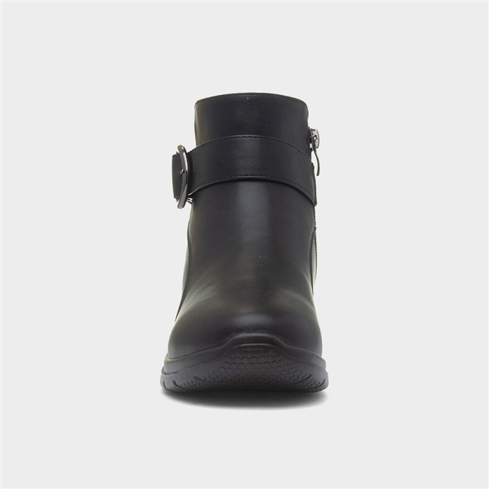 Womens Black Wedge Zip Up Buckle Boot