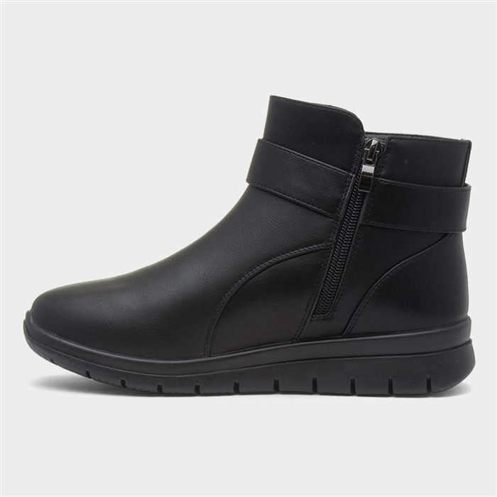 Womens Black Wedge Zip Up Buckle Boot