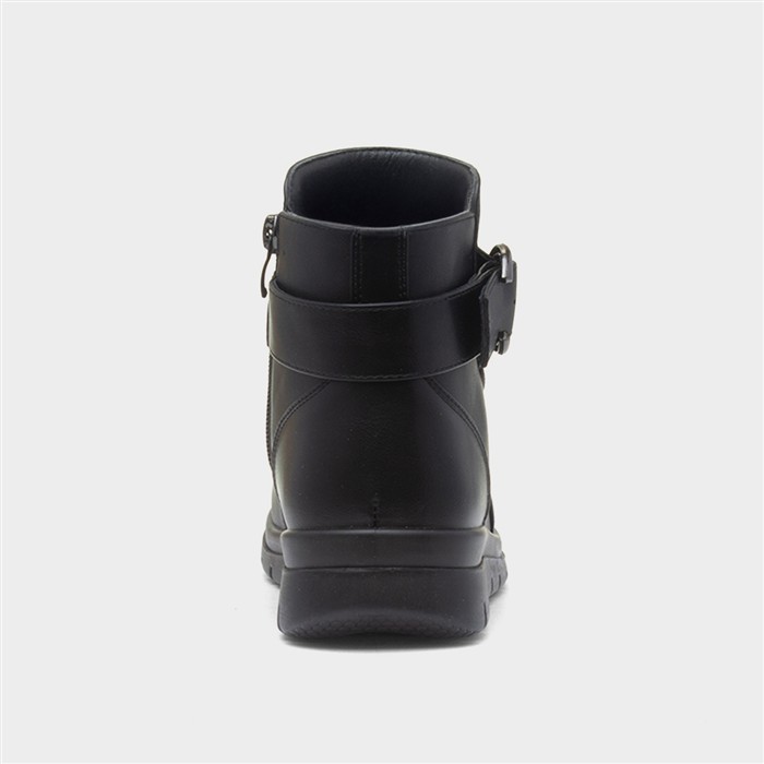 Womens Black Wedge Zip Up Buckle Boot
