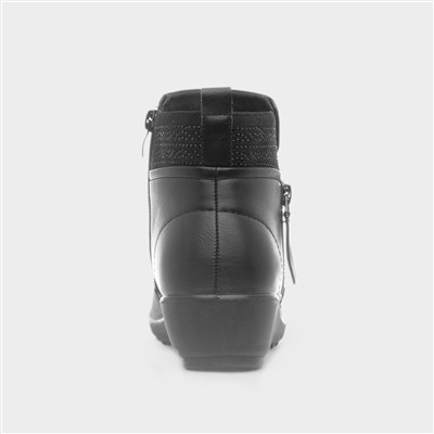 Womens Black Wedge Zip Up Diamante Boot