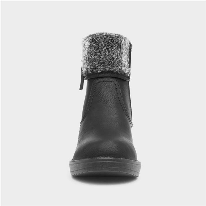 Womens Black Wedge Faux Fur Ankle Boots