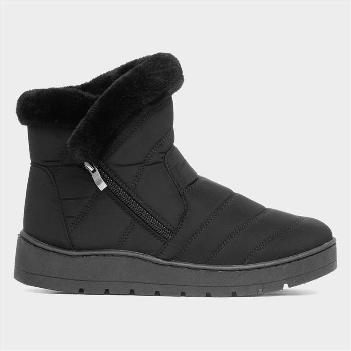 Womens Black Zip Up Faux Fur Boot