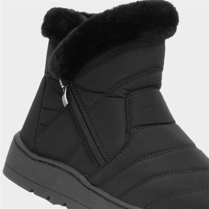 Womens Black Zip Up Faux Fur Boot