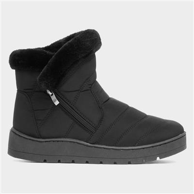 Womens Black Zip Up Faux Fur Boot