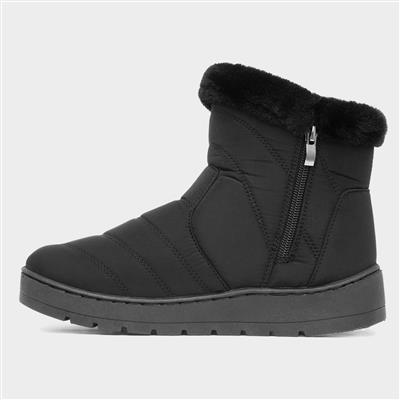Womens Black Zip Up Faux Fur Boot