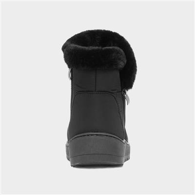 Womens Black Zip Up Faux Fur Boot