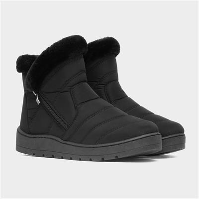 Womens Black Zip Up Faux Fur Boot