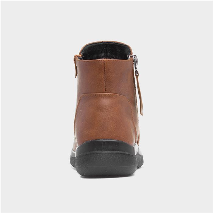 Womens Tan Zip Up Ankle Boot