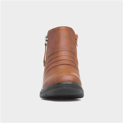Womens Tan Zip Up Ankle Boot