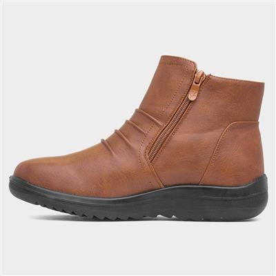 Womens Tan Zip Up Ankle Boot