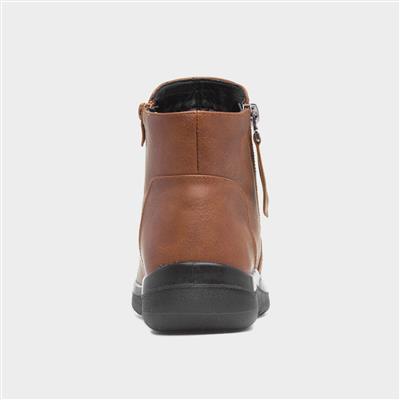 Womens Tan Zip Up Ankle Boot