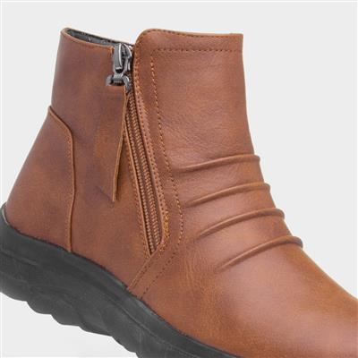 Womens Tan Zip Up Ankle Boot