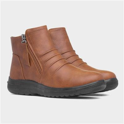 Womens Tan Zip Up Ankle Boot