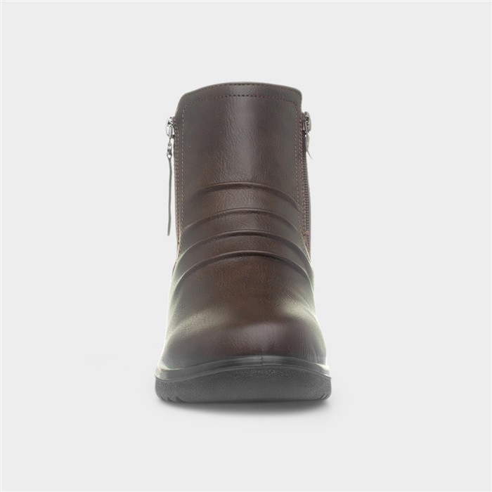 Womens Brown Zip Up Ankle Boot