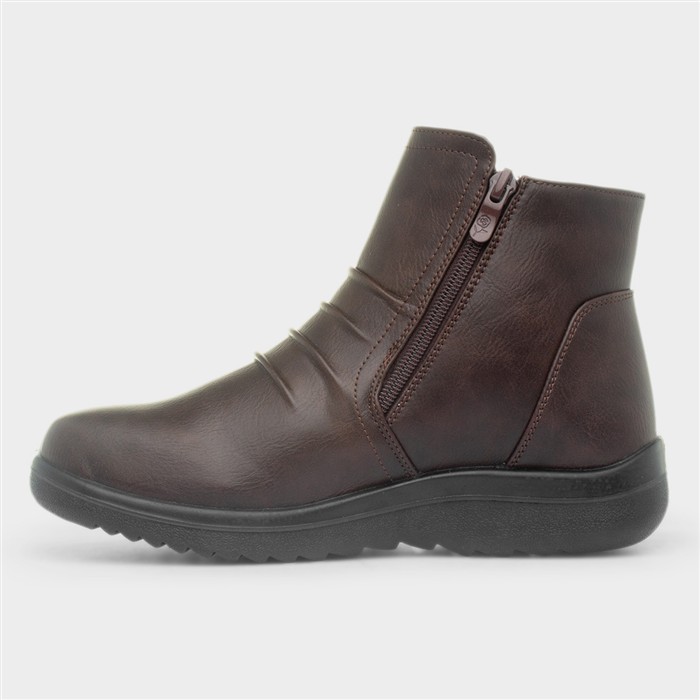 Womens Brown Zip Up Ankle Boot