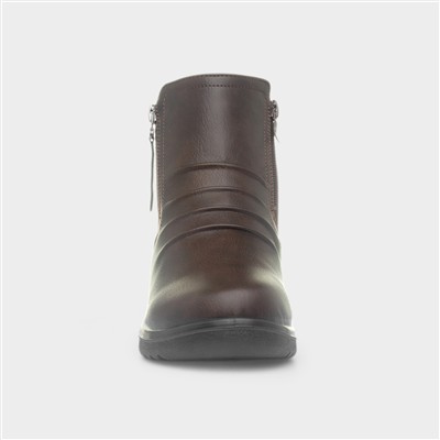 Womens Brown Zip Up Ankle Boot