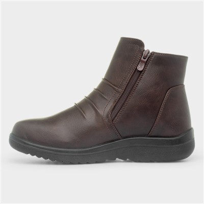 Womens Brown Zip Up Ankle Boot