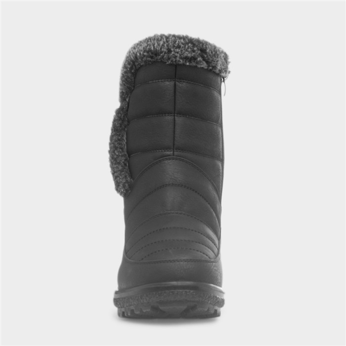 Womens Black Faux Fur Zip Up Ankle Boot
