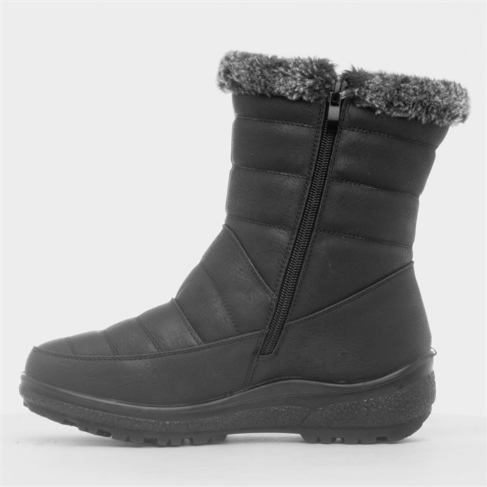 Womens Black Faux Fur Zip Up Ankle Boot