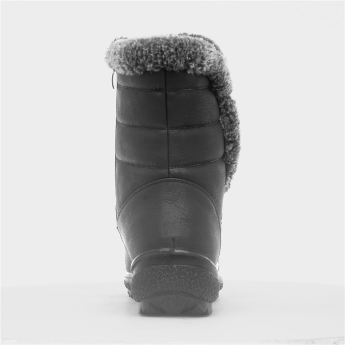 Womens Black Faux Fur Zip Up Ankle Boot