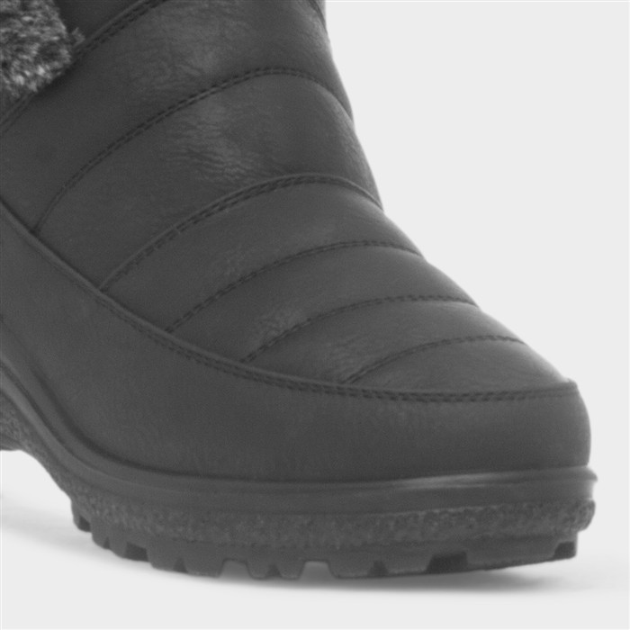 Womens Black Faux Fur Zip Up Ankle Boot