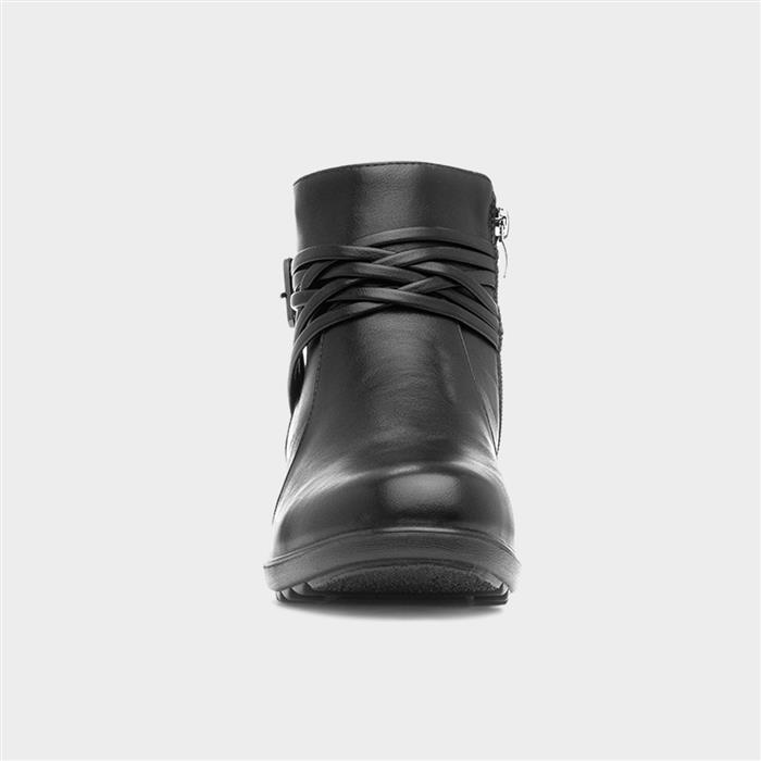 Womens Black Wedge Buckle Ankle Boot