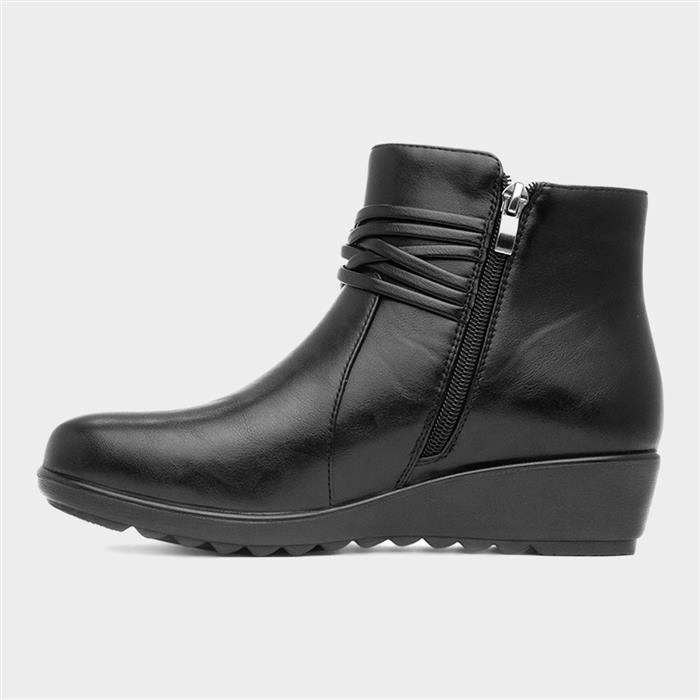 Womens Black Wedge Buckle Ankle Boot