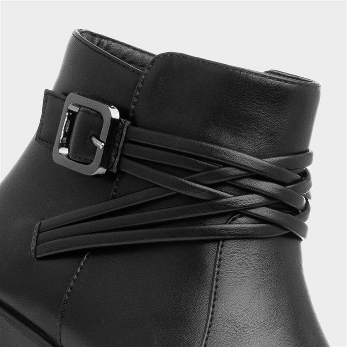 Womens Black Wedge Buckle Ankle Boot