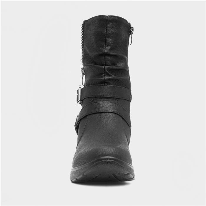 Womens Black Zip Up Wedge Calf Boot
