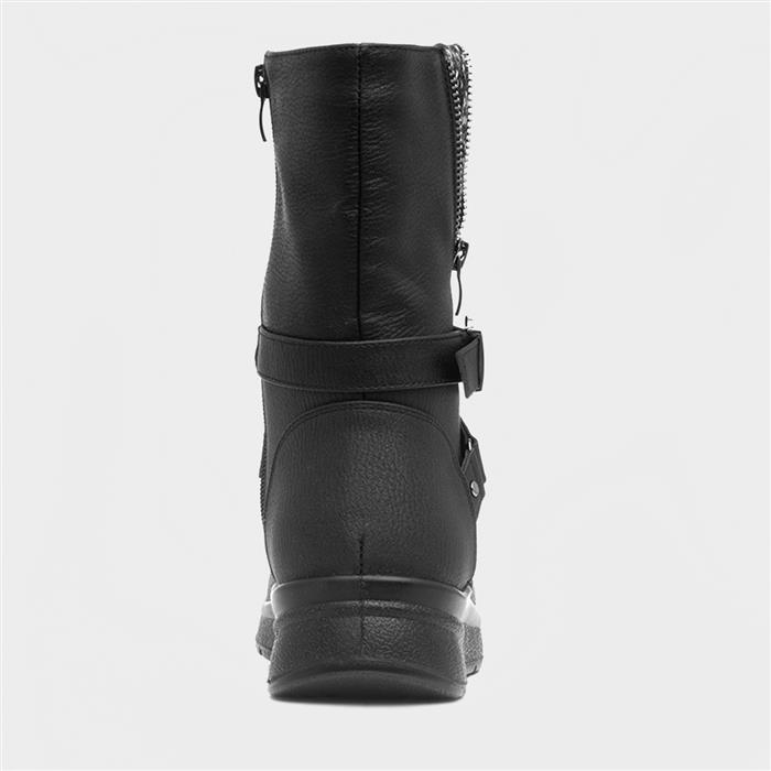 Womens Black Zip Up Wedge Calf Boot