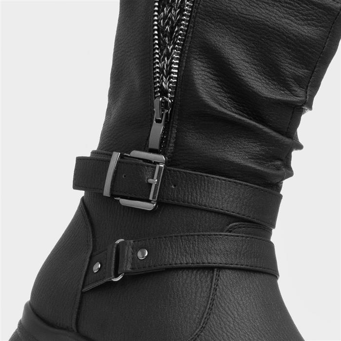 Womens Black Zip Up Wedge Calf Boot