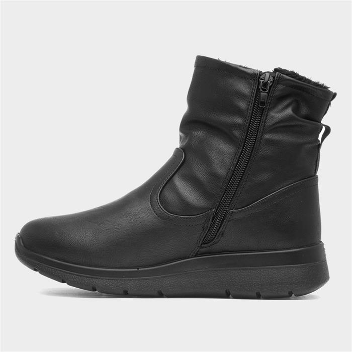 Womens Black Faux Fur Lined Wedge Boot